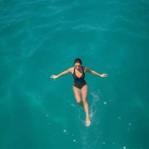 A woman free diver getting preparing for free diving in the shallow water