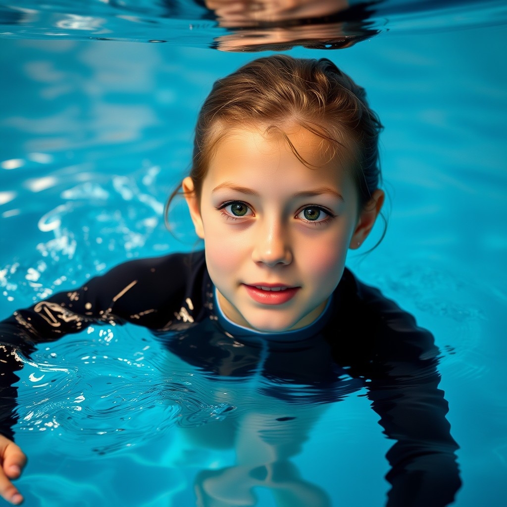  A teenage practicing freediving in a pool, illustrationg early dedication to the sport, and Alessia Zecchini's dive passion