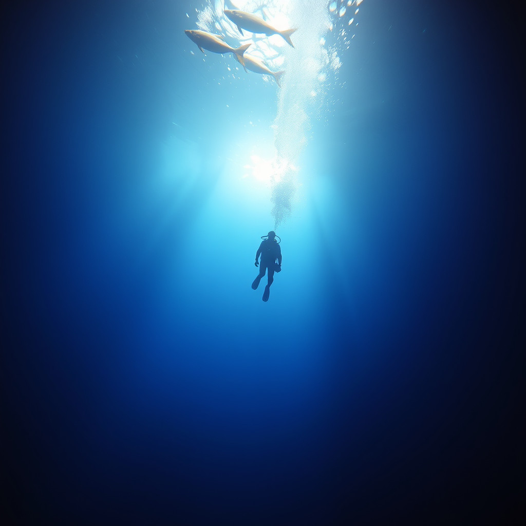 Scuba diver deep underwater showing effects of pressure and risks like nitrogen narcosis